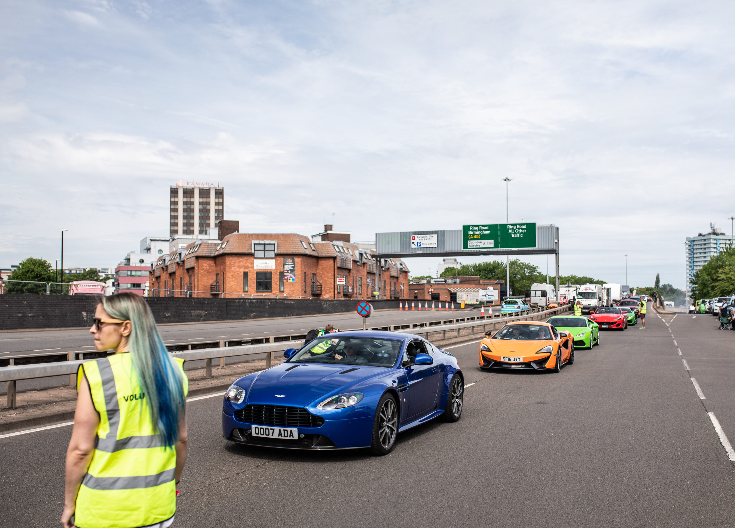 supercars lined up on Coventry ring road circuit